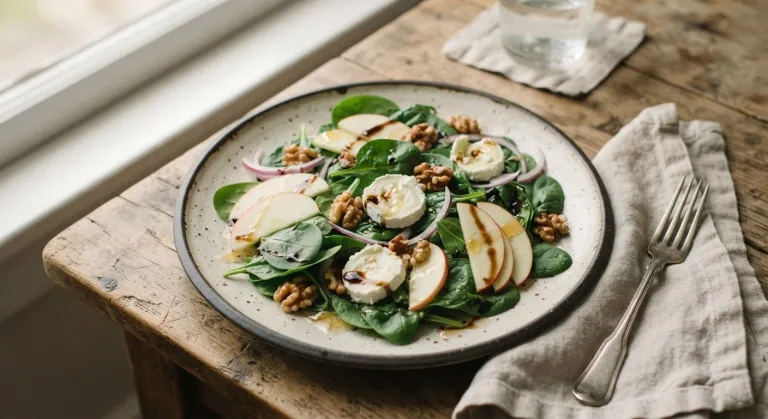 Ensalada de espinacas con queso de cabra y nueces