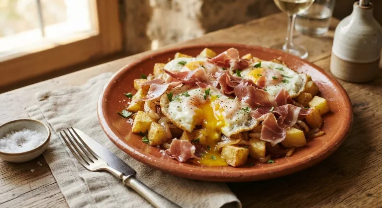 Huevos rotos con jamón