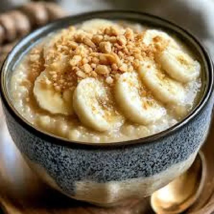 Auténtico pudín de tapioca de Laos con plátanos