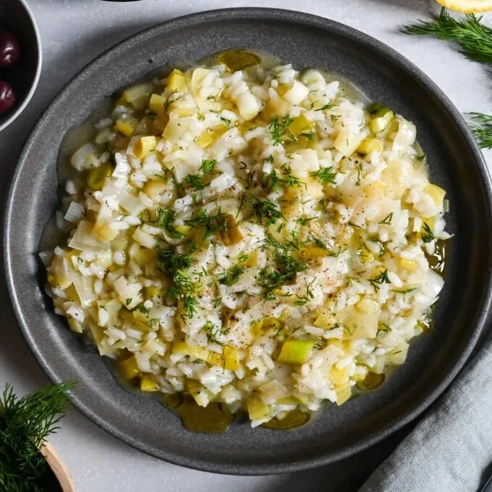 Prepárame un gratinado de arroz con puerros de Oriz