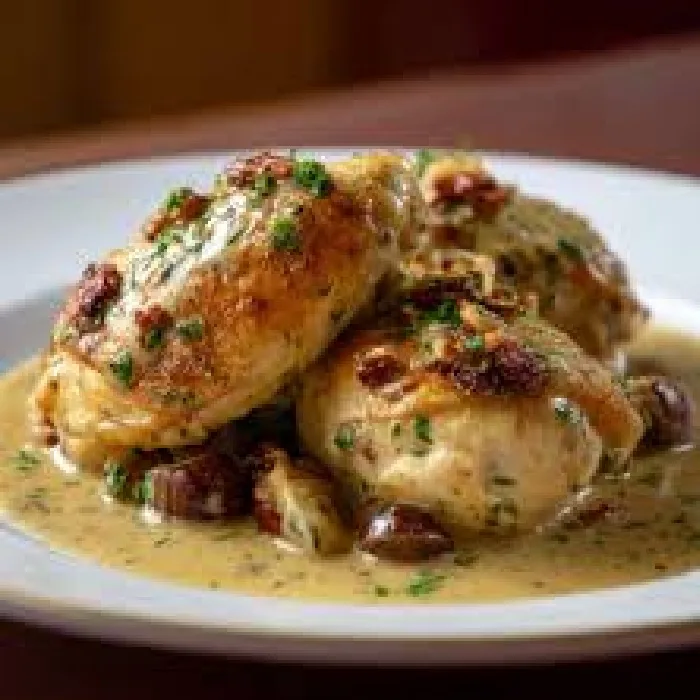 Pollo asado con salsa cremosa de nueces