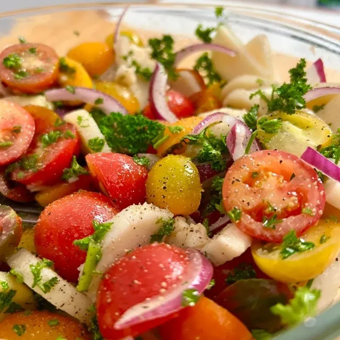 Ensalada sencilla de corazón de palma y tomate