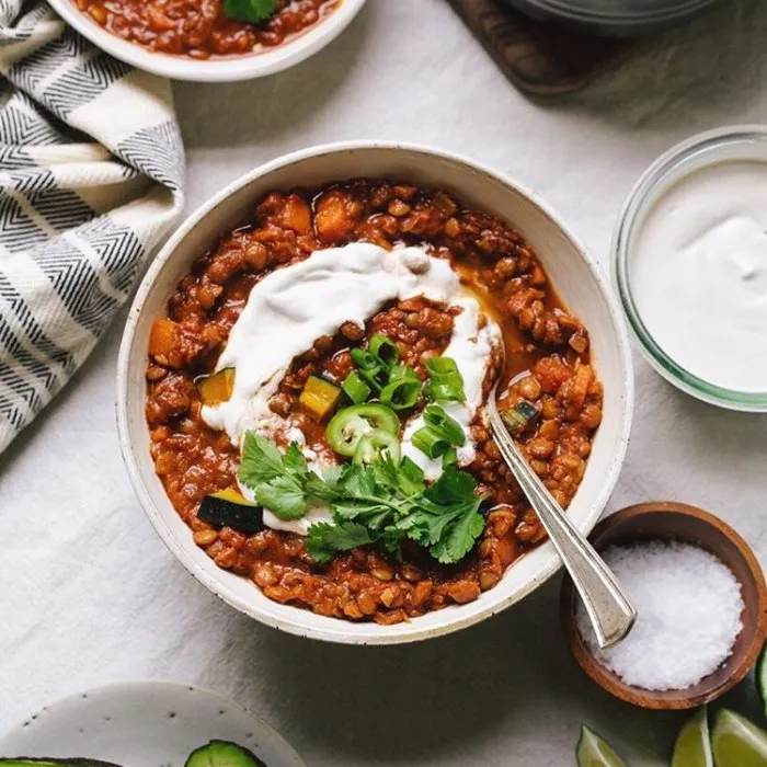 Chili ahumado de lentejas con calabaza